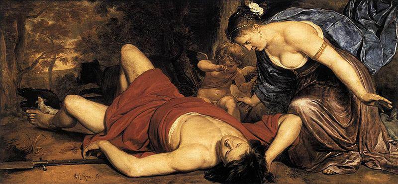 Venus and Cupid lamenting the dead Adonis, Cornelis Holsteyn